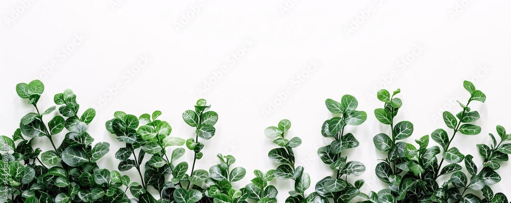 Aufkleber green leaves border on white background creating a natural frame with copy space
