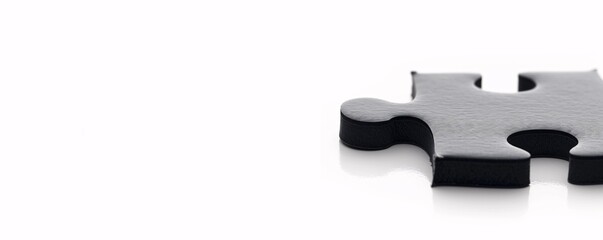 Lone black puzzle piece rests on a white reflective surface