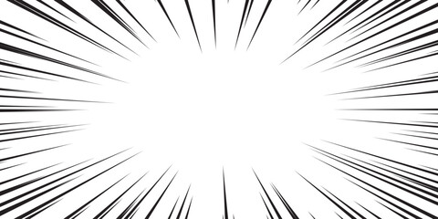 Comic radial explosion lines with speed effect for comic books. Superhero action, explosion background, manga speed frame, vector illustration
