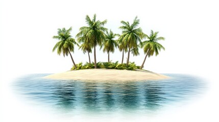 Tropical island with palm trees surrounded by clear water and a serene atmosphere