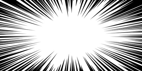 Comic radial explosion lines with speed effect for comic books. Superhero action, explosion background, manga speed frame, vector illustration
