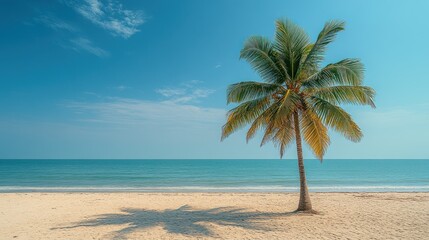 Obraz premium Serene Tropical Beach with Lone Palm Tree