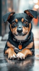 Adorable Wet Puppy In Urban Setting