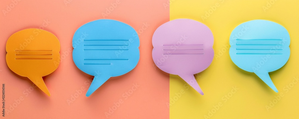 Poster Vibrant background with four empty speech bubbles hinting at a brainstorming session