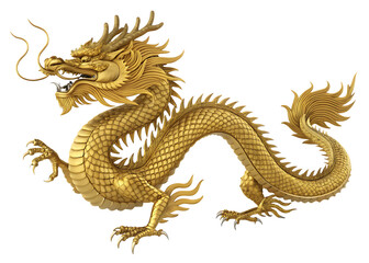 Golden Chinese Dragon isolated on white background as transparent. PNG.AI GENERATED