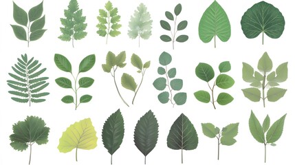 Fototapeta premium Botanical Illustration Green Leaves Collection AI Art