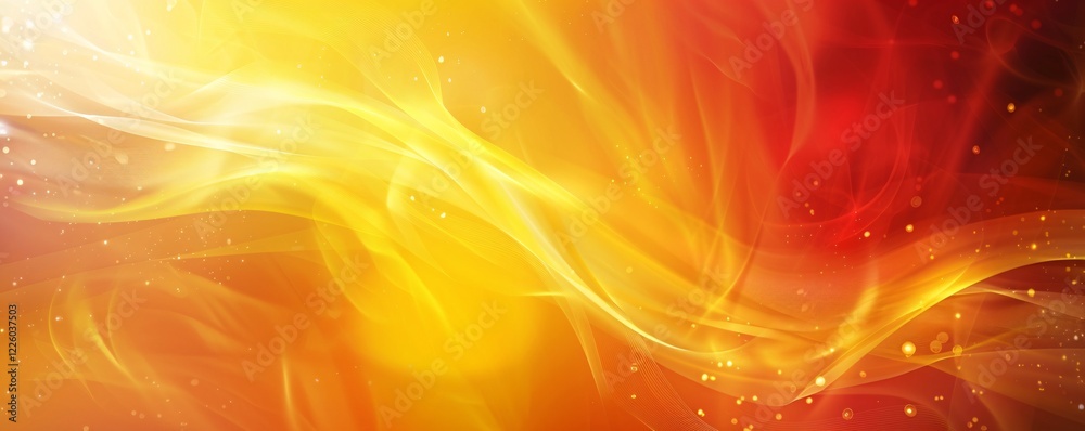 Fototapete Abstract red and gold background with wavy lines and particles creating a sense of movement and energy