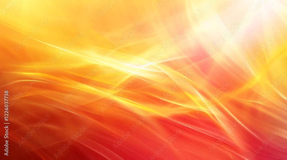 Poster red, orange, and yellow abstract background with wavy pattern and light effects