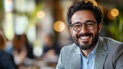 Obraz premium Smiling Man Wearing Glasses in a Casual Blazer