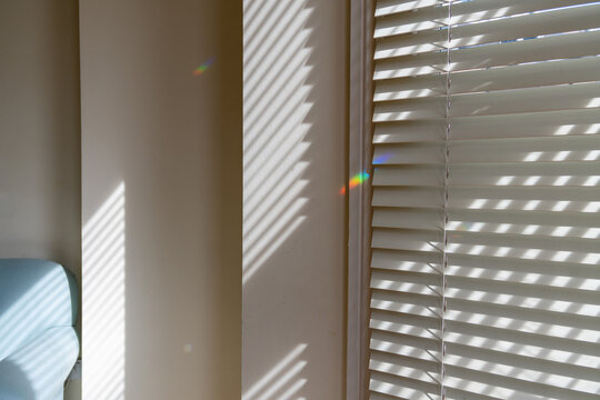 Background: Minimalist Interior White Wall, Blinds, and Shadows