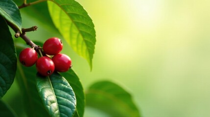 Vibrant Red Berries on Lush Green Foliage, a Close-Up of Nature's Beauty in a Serene Setting