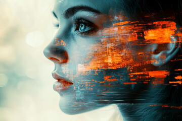 Surreal Visions Abstract Female Portraits with Glitch Aesthetics and Double Exposure Techniques for a Unique Artistic Expression