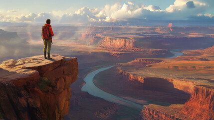 Fototapeta premium On the Edge of Wonder: A Hiker’s View of the Majestic Landscape