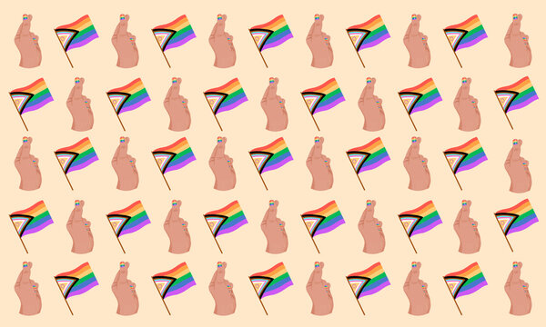 Vibrant Pride Pattern with Flags and Gestures