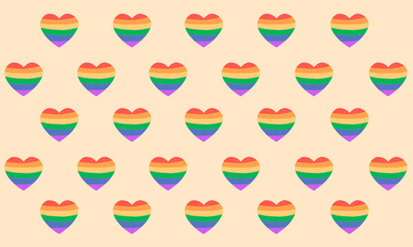 Colorful hearts on beige background symbolizing unity and pride