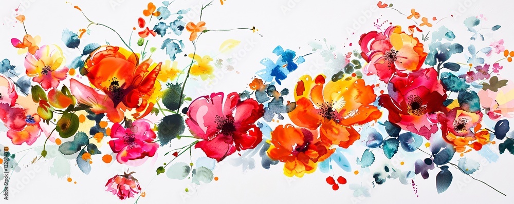 Wall mural Beautiful floral background with vibrant watercolor flowers