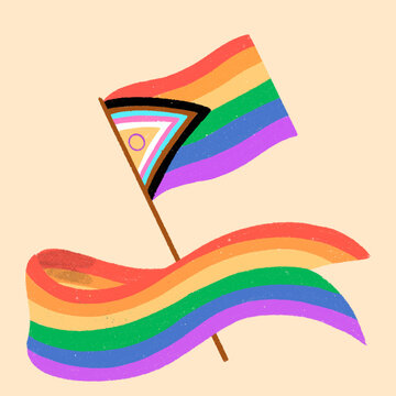 Colorful pride flag waving against neutral background