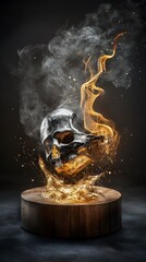 Burning Skull A Dramatic Composition of Fire and Shadow