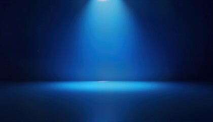 Empty studio with gradient blue background. Spotlight illuminates center. Blank space suitable for products. Stylish interior design. Modern, clean. Perfect for product photography designs.
