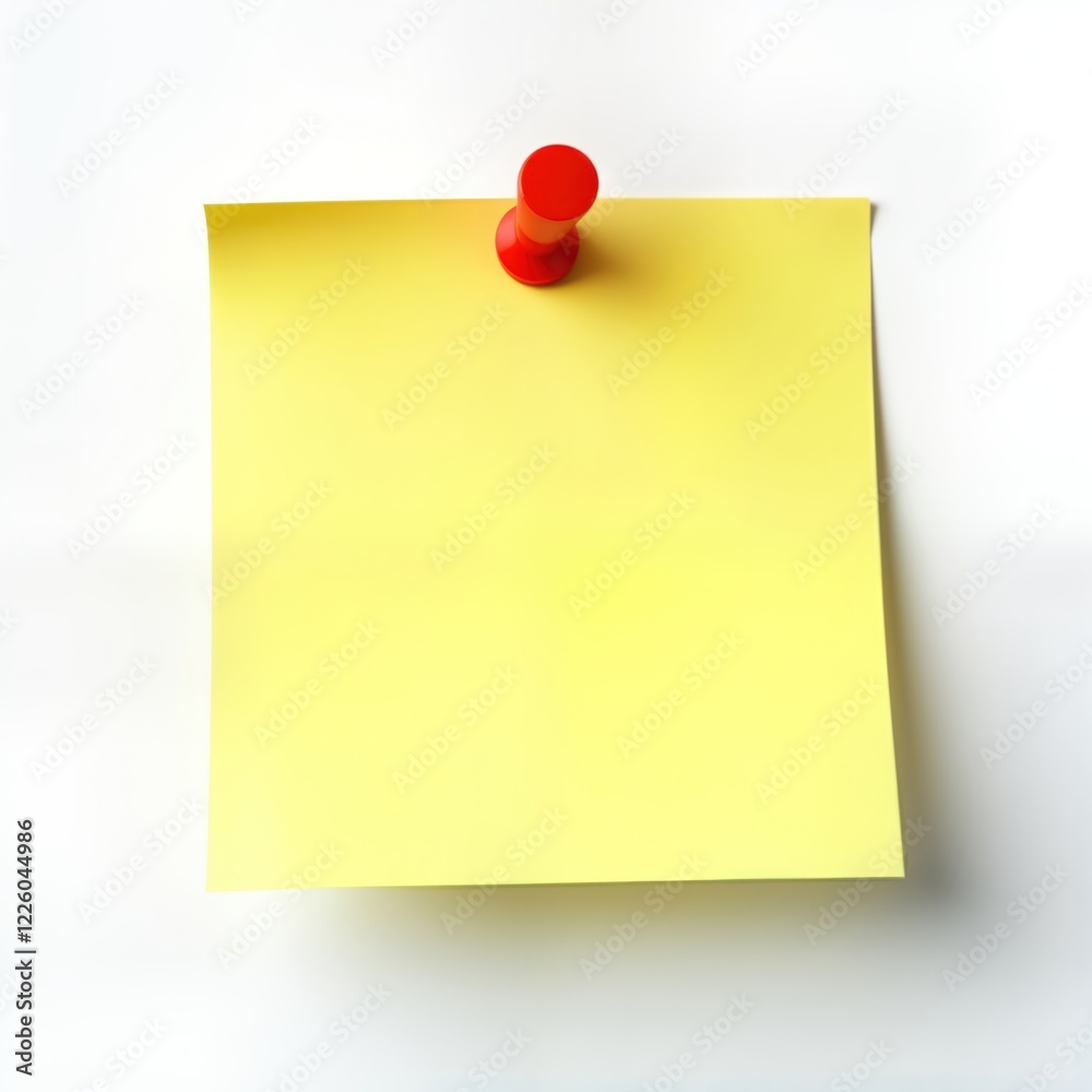 Poster Blank yellow sticky note attached to white background. Simple reminder note. Empty note ready for message task. Versatile for office home use. Useful for quick reminders important messages.