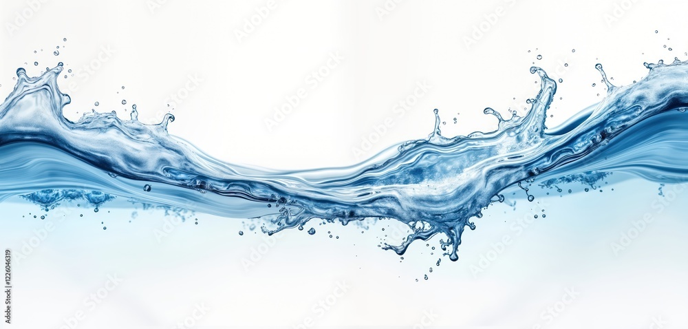 Aufkleber Clear blue water flows gracefully. Wave patterns show motion. Bubbles and splashes of water create abstract design on transparent background. Liquid ripples and drips. Fresh water concept.
