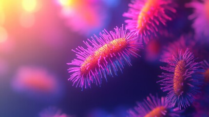 Colorful microscopic bacteria with vibrant, spiky structures