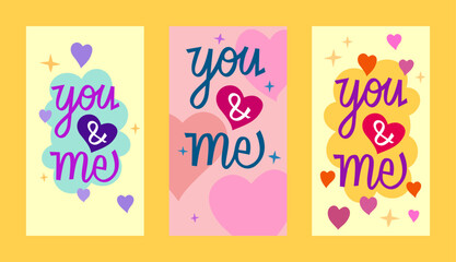 You and me hand drawn lettering with cute with hearts and stars illustration_You and me hand drawn lettering with cute with hearts and stars illustration