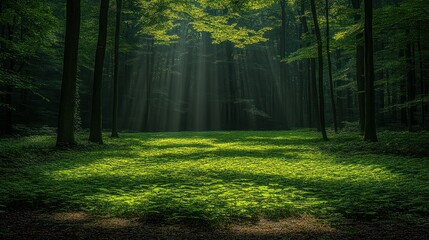 Sunbeams Illuminating a Serene Forest