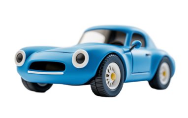 Adorable Blue Cartoon Car Illustration  A Whimsical 3D Render of a Classic Sports Car with Big Eyes