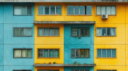 Apartment Building With Blue And Yellow Walls