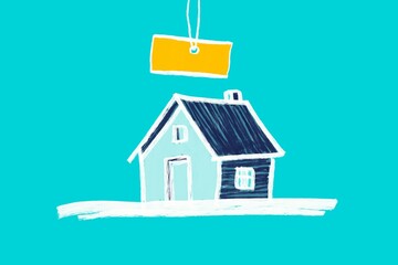 Real estate illustration with a house and price tag design