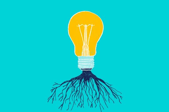 Light bulb Growing Roots Symbolizing Creative Ideas and Growth