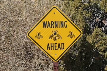Warning Bees Ahead Sign