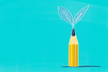 Creative pencil illustration with sprouting leaves