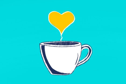 Charming coffee cup with heart shaped steam illustration