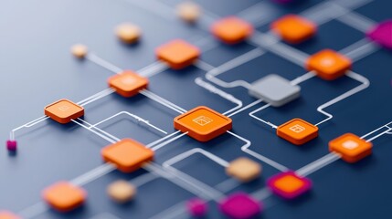 Abstract Digital Network Concept with Colorful Geometric Shapes