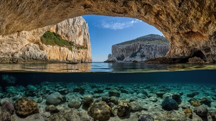 Fototapeta premium Coastal Cave Overlooking Serene Ocean Scene