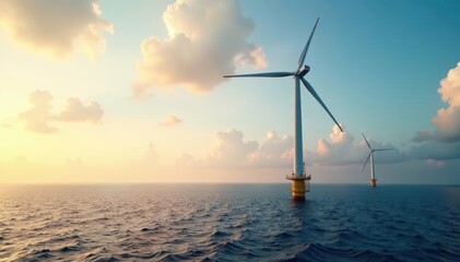 Massive offshore wind turbine under construction, sea, tower