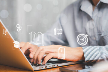 Education, E-learning technology concept. AI and machine learning enhance personalized learning. Technology course, business training. E-learning, online education, education, internet learning.