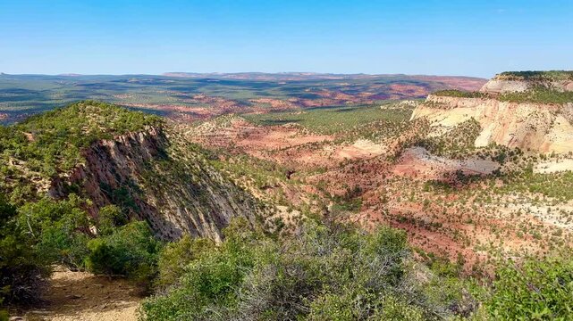 Breathtaking panorama from Mount Carmel's summit reveals Zion National Park's majestic landscape, showcasing Utah's iconic red rock formations and vast wilderness in stunning natural splendor.