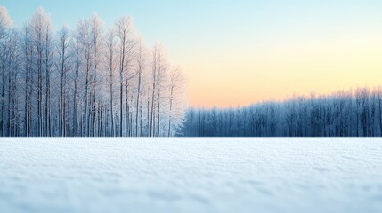 Obraz premium Serene Winter Landscape with Frosty Trees and Soft Sunrise Light