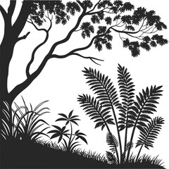 Detailed silhouettes tropical greenery exotic leaves, Realistic natural jungle plants branches, Botanical of green forest fern vector assets collection isolated graphic elements, EPS 10