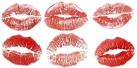 Set of Red Lipstick Kiss Prints - Romantic and Stylish Illustration
