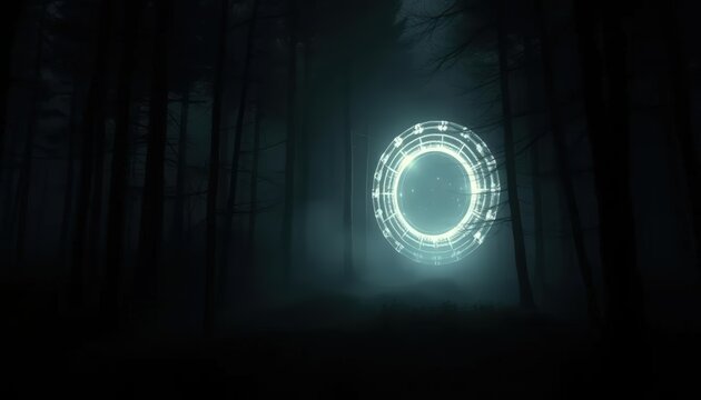 Enigmatic Portal in a Dark Forest at Night