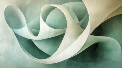 Abstract Green and Beige Swirling Forms