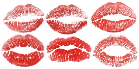 Set of Red Lipstick Kiss Prints - Romantic and Stylish Illustration