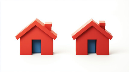 3d red houses on white background