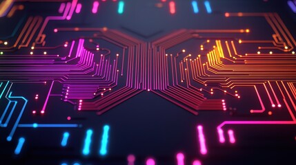 Fototapeta premium Abstract Circuit Board Design with Colorful Lights and Patterns