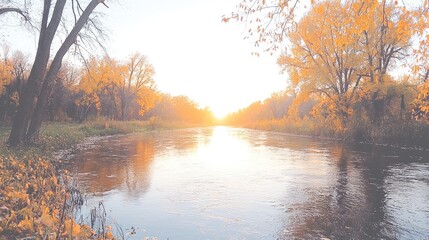 Obraz premium Autumn river sunset landscape; peaceful nature scene; ideal for travel brochures