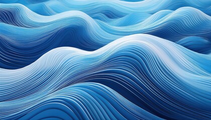 Tranquil Minimalist Ocean Scene with Blue Layers and Organic White Curves, Showcasing a Soothing Rhythm in the Sea